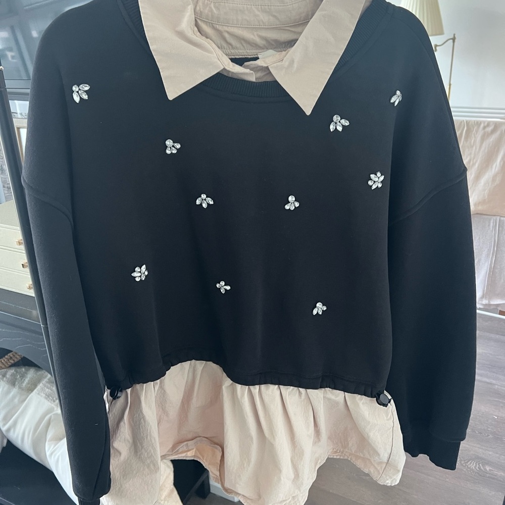 Maeve Black and Cream Sweatshirt with Floral Accents